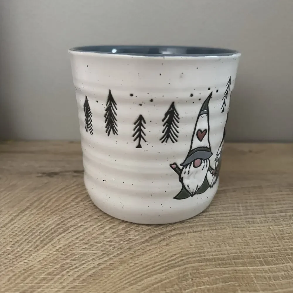 Peppermint & Pine Two Gnomes Holding Hands Trees Treat Jar Canister No Lid‎